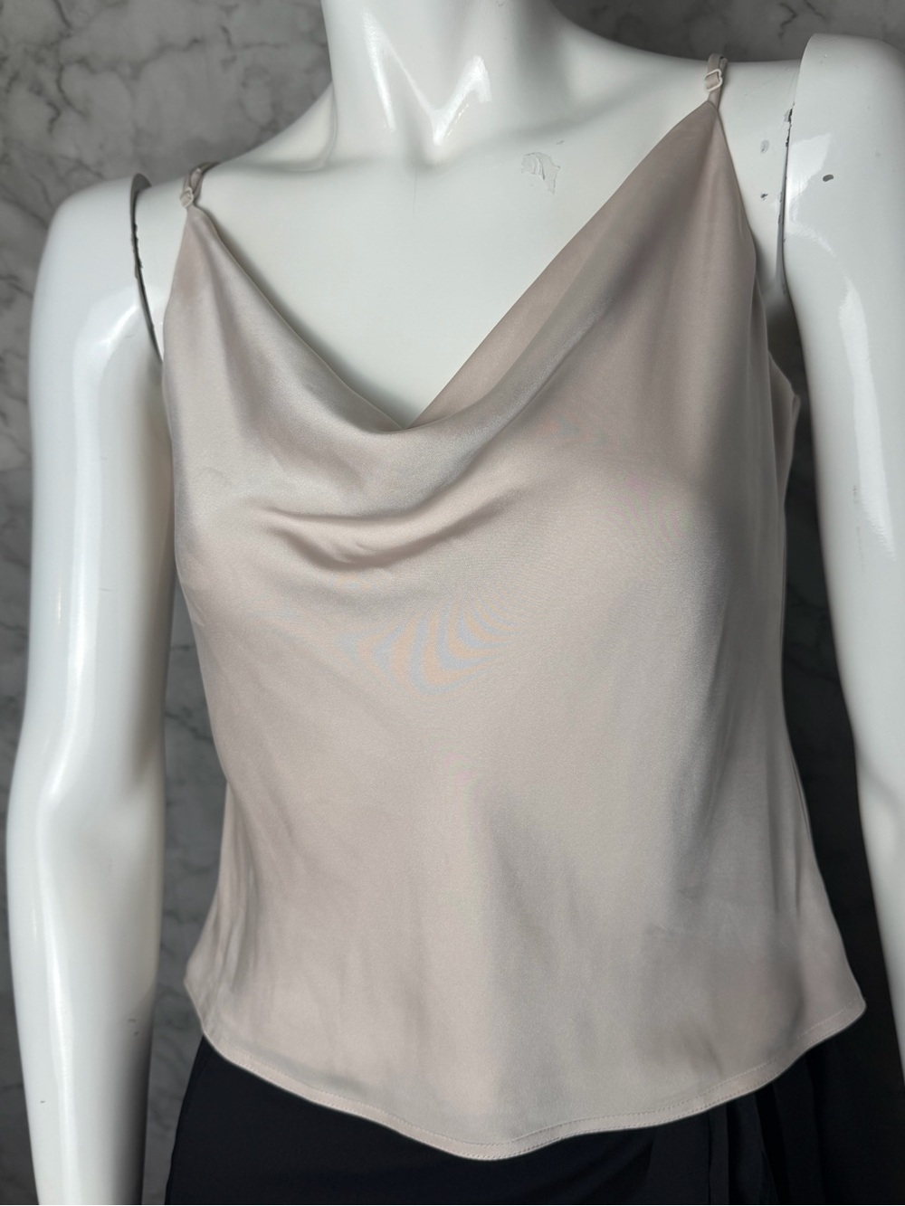 Babaton S Champagne Satin Feel Cowl Neck Camisole Tank Top Adjustable Strap Luxe